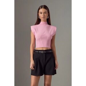 Endless Rose Pink Padded Structured Shoulder Corset Style Knit Top‎ Size Medium